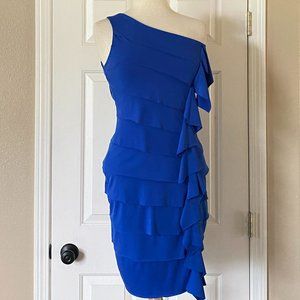 Maurices One Shoulder Ruffled Layered Built in Shelf Bra Mini Dress Royal NEW!